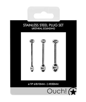 Shots Ouch Urethral Sounding Metal Plug Set - 49/50mm