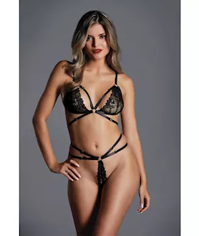 Adore The Flame Strappy Lace Bra & Thong Black O/s