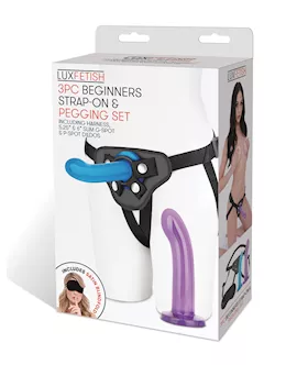 Lux Fetish 3 Pc Beginners Strap On & Pegging Set - Multi Color