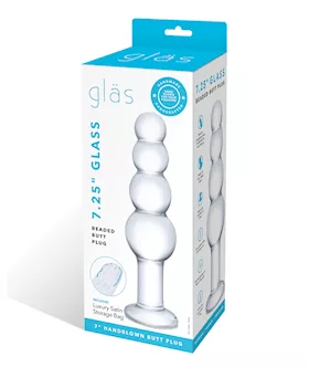 Glas 7.25" Glass Beaded Butt Plug - Clear