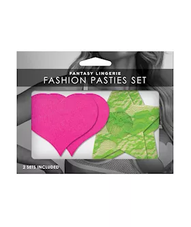 Fantasy Uv Reactive Neon Heart & Lace Star Pasties - Pink & Green O/s Pack  Of 2