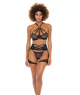 Ivonne Underwire Bra, Garterbelt & Panty Black Xl