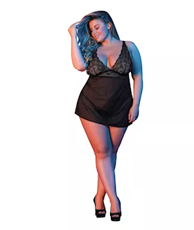 Sexy Time Zoey Babydoll W/flyaway Back Black Qn