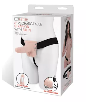 Lux Fetish 6" Rechargeable Strap On W/balls - Ivory