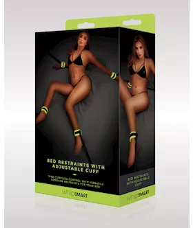 Whipsmart Glow In The Dark Bed Restraints W/adjustable Cuffs - Green
