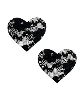 Neva Nude Lace Heart Pasties - Black O/s