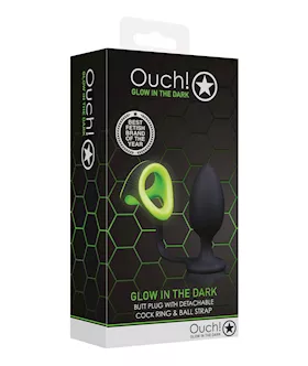 Shots Ouch Butt Plug W/cock Ring & Ball Strap - Glow In The Dark