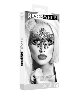 Shots Ouch Black & White Lace Eye Mask - Queen Black