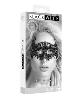 Shots Ouch Black & White Lace Eye Mask - Empress Black