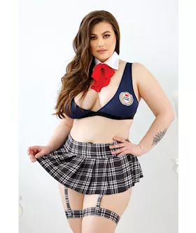 Play Learning Curves Bowtie, Top, Gartered Skirt, G-string Blue 1x/2x