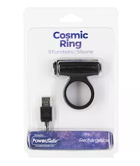Cosmic Cock Ring W/rechargeable Bullet - 9 Functions Black