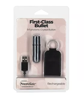 First Class Mini Rechargeable Bullet W/crystal - 9 Functions Silver