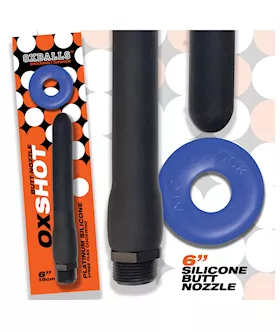 Oxballs Oxshot 6" Silicone Butt Nozzle W/flex Cockring - Black/blue
