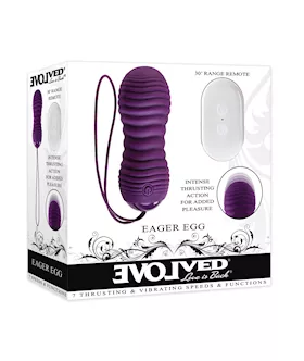 Evolved Eager Egg Vibrating & Thrusting Egg W/remote - Purple