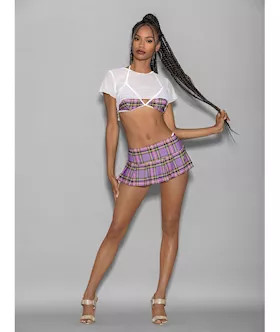 Euphoria 4 Pc Girly Adult School Girl Purple Plaid O/s