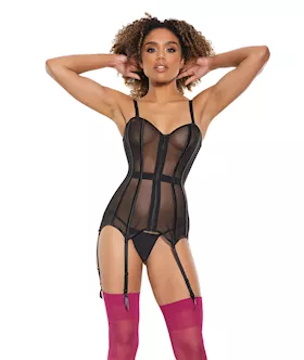 Powernet Fully Boned Corset W/lace-up Back Black Sm