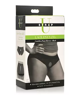 Strap U Lace Envy Crotchless Panty Harness - 2xl Black