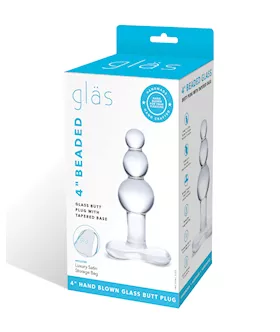 Glas 4" Beaded Glass Butt Plug W/tapered Base - Clear
