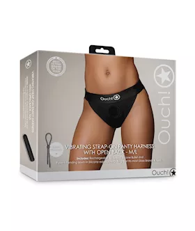 Shots Ouch Vibrating Strap On Panty Harness W/open Back - Black M/l