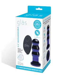 Glas 3.5" Rechargeable Vibrating Beaded Butt Plug - Blue