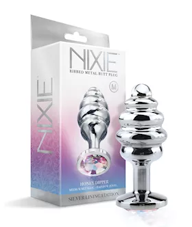 Nixie Honey Dipper Ribbed Metal Rainbow Jeweled Butt Plug - Medium