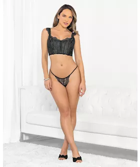 Silver Lurex Lace Corset Top W/g-string Black/silver Md