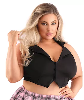 Play Schoolgirl Collared Button Down Halter Top Black Qn