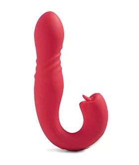 Joi App Controlled Thrusting G-spot Vibrator & Clit Licker - Red