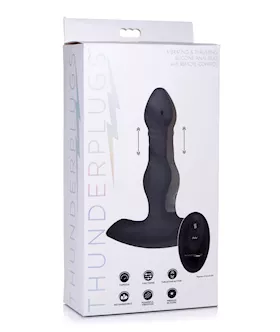 Thunderplugs Silicone Vibrating & Thrusting Plug W/remote - Black