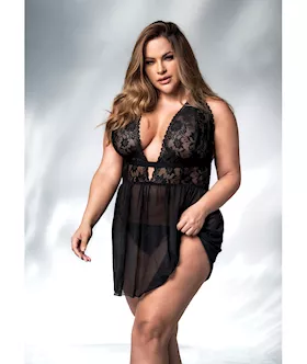 Lace & Mesh Babydoll & G-string Black 1x/2x