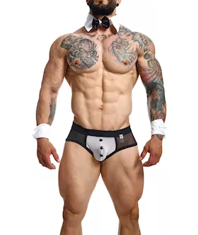 Male Basics Mob Maitre D Brief, Bow & French Cuffs Black/white Xl