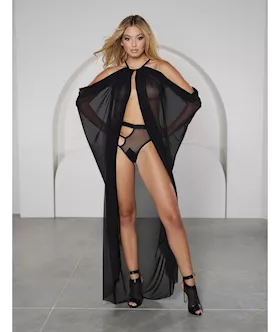 Sweet Escape Long Mesh Cape & Triple Lace Strap Panty O/s