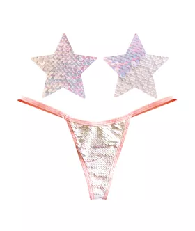 Neva Nude Naughty Knix Princess Bride Flip Sequin G-string & Pasties - Pink/white O/s