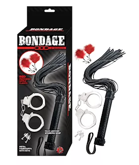 Bondage By Nasstoys Whip & Cuff Set - Red