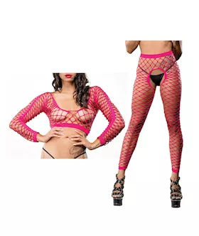 Beverly Hills Naughty Girl Crotchless All Over Mesh Leggings Pink O/s