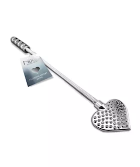 Nixie Flaming Heart Riding Crop - Silver