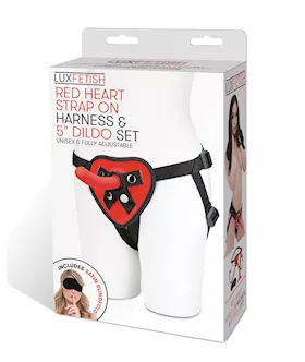 Lux Fetish 5" Dildo W/red Heart Strap On Harness Set