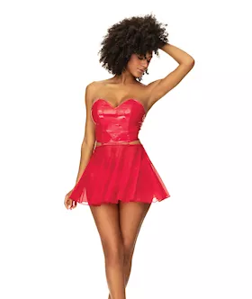 Wet Look Two In One Babydoll Red Sm