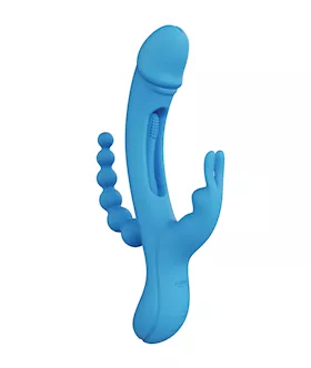 Trilux Kinky Finger Rabbit Vibrator W/ Anal Beads - Blue