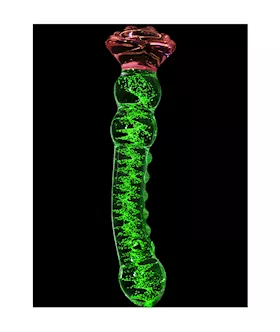Glow In The Dark Spined Rose Glass Dildo