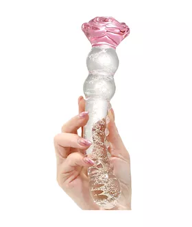 Glow In The Dark Spined Rose Glass Dildo