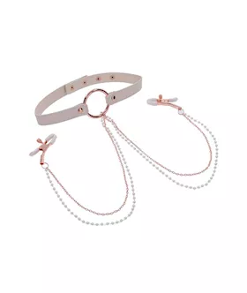 Sex And Mischief Peaches N Creame Collar With Nipple Clamps