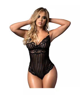 Lavish Striped Mesh Lace Bodysuit