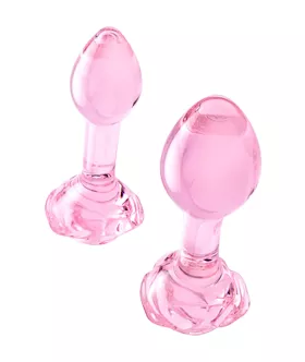 B Vibe Pink Roses Glass Butt Plug Training Set