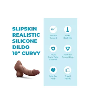 Slipskin Realistic Curved Silicone Dildo 10 Inch