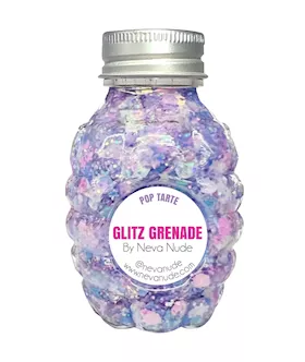 Pop Tarte Purple Pink Iridescent Blacklight Cosmetic Glitter Glitz Grenade Keychain in Aloe Gel