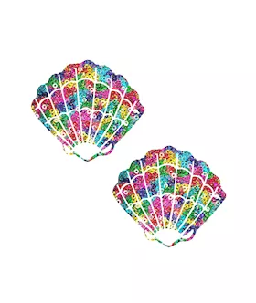 Unicorn Poo Multicolor Sparkle Sequin Mesh Mermaid Shell Nipple Cover Pasties