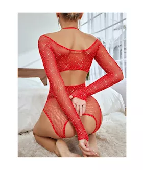Diamond Crotchless Rhinestone Bodystocking