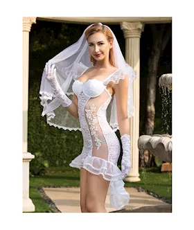 Sexy Wedding Dress With Veil Costume