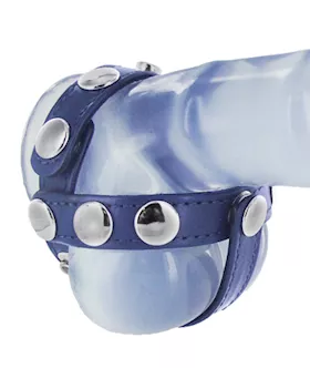 Blue Leather Cock And Ball Harness